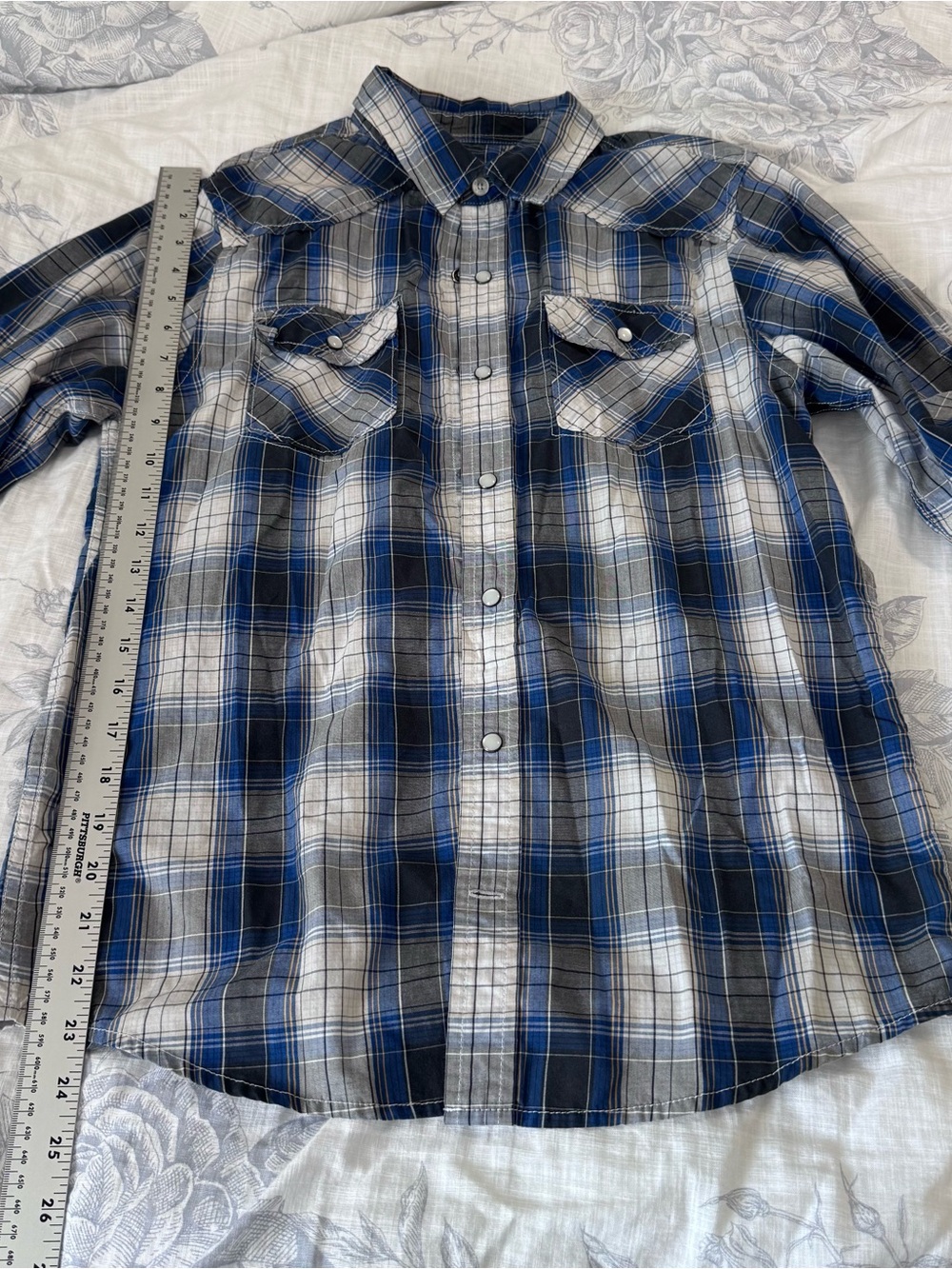 Helix Blue, Black and White Plaid Button-Down Shirt